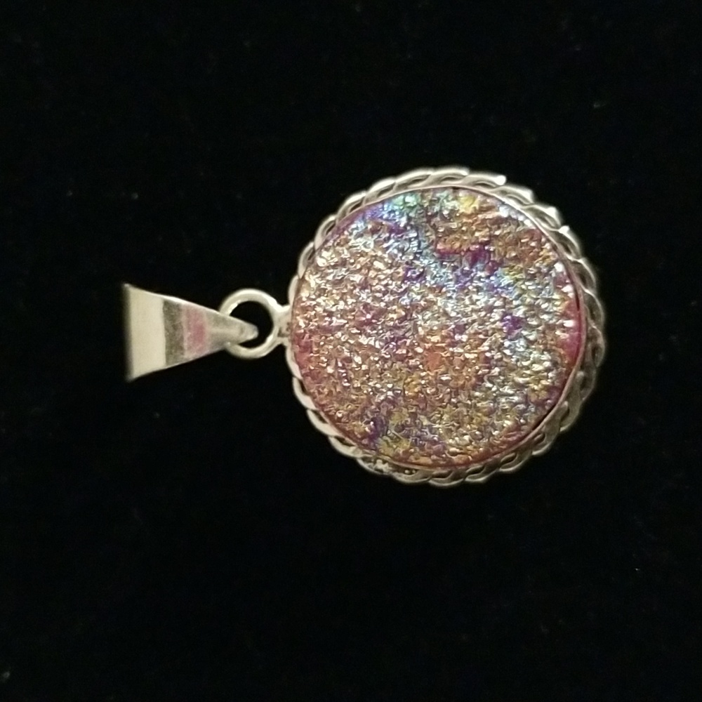 Round Pink Druzy Pendant